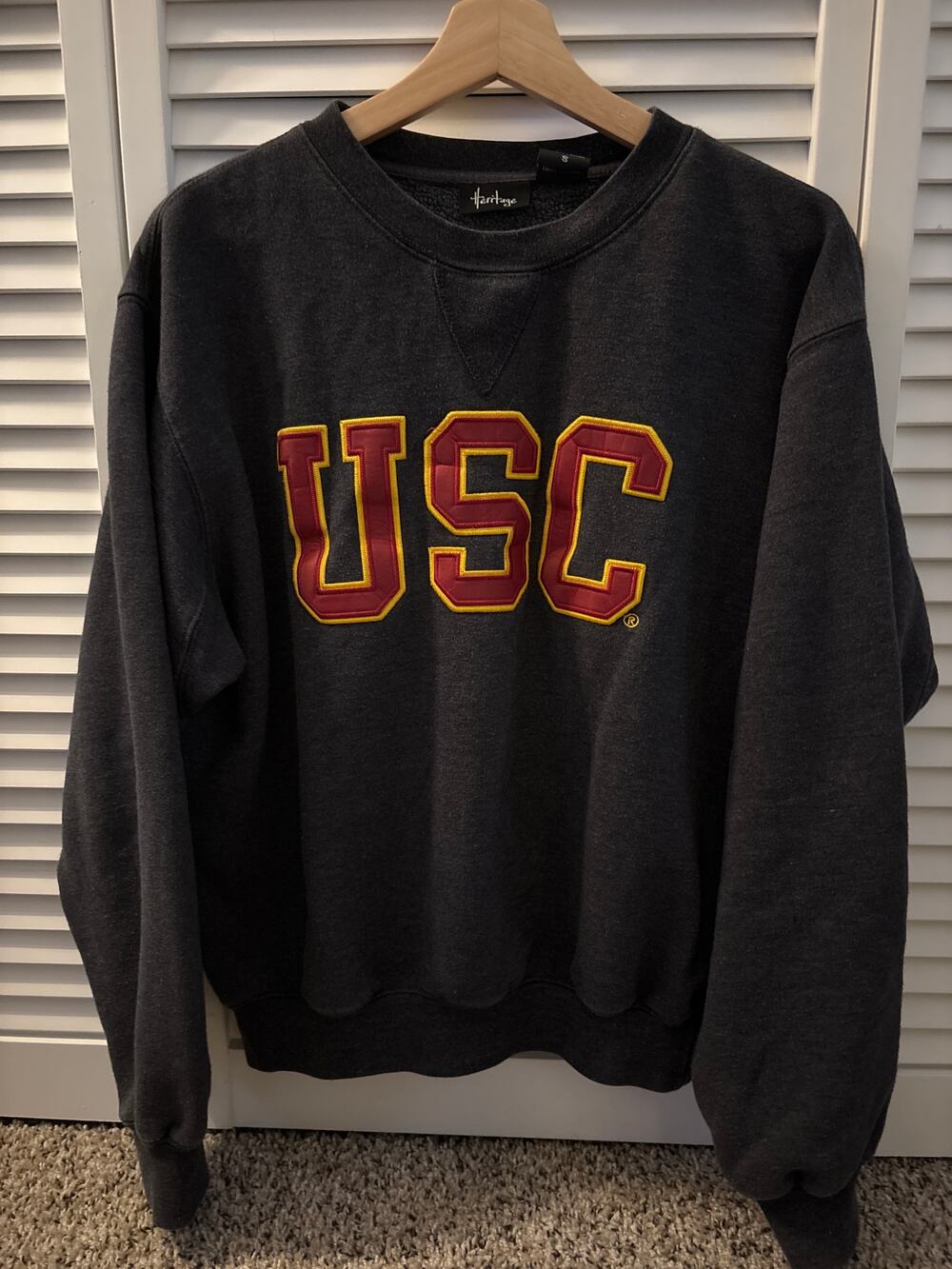 Heritage Men's Crewneck Sweatshirt in Charcoal with Garnet and Gold USC Logo